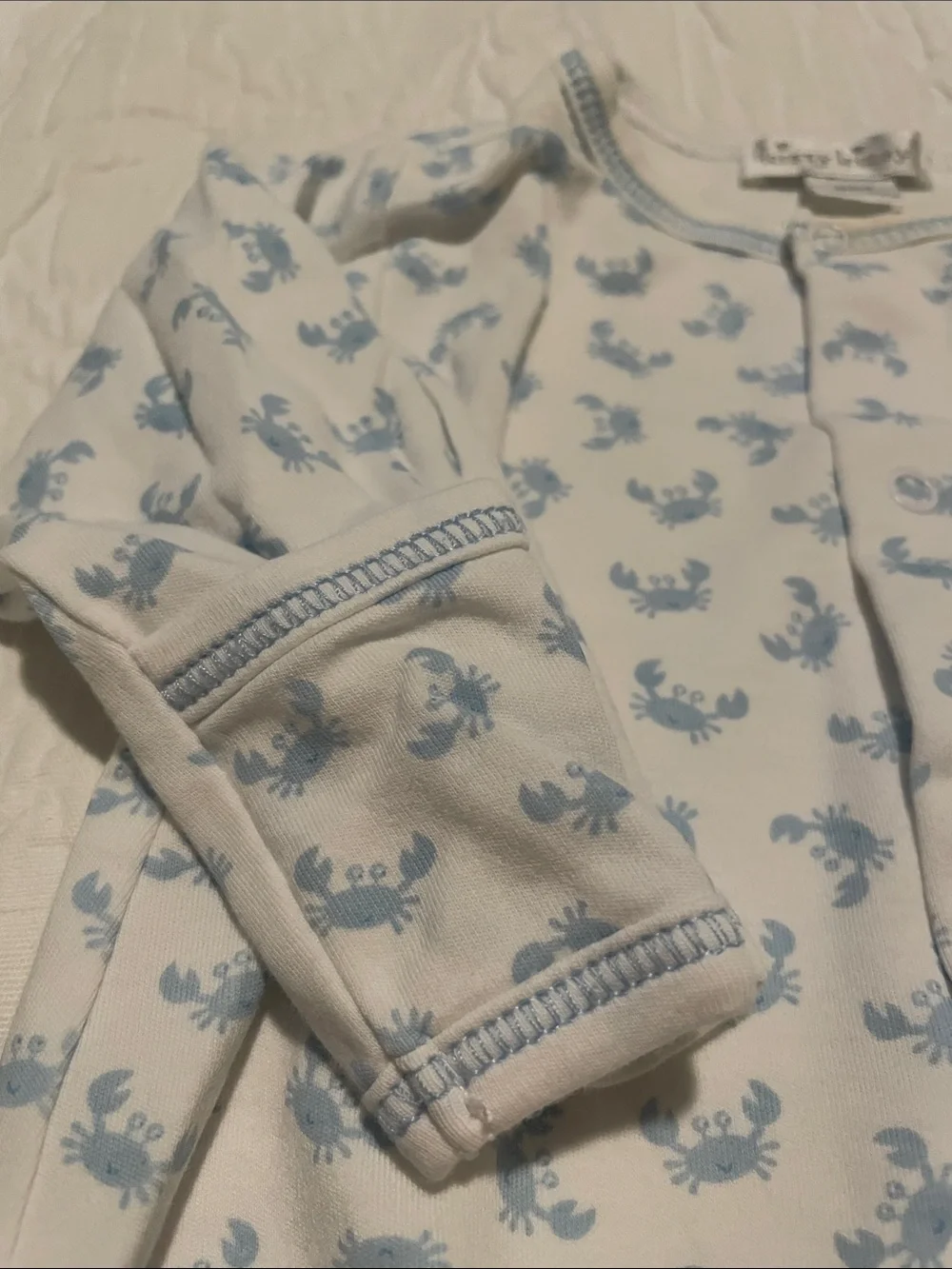 Kissy Kissy White Footie with Light Blue Crab Print